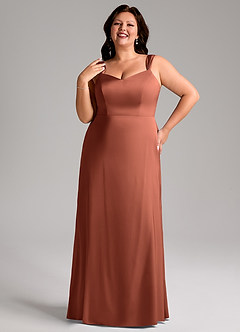 Azazie Denice Bridesmaid Dresses Clay Sheath Pleated Stretch Satin Dress image10