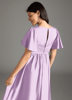 Azazie Verna Maternity Bridesmaid Dresses A-Line Ruched Stretch Satin Floor-Length Dress image8