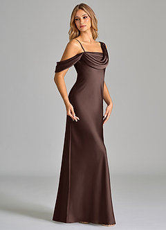 Azazie Celina Final Sale Espresso Sheath One Shoulder Stretch Satin Dress image4