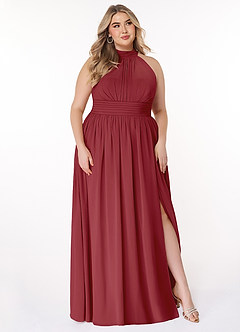 Azazie Iman Bridesmaid Dresses Pomegranate A-Line A-Line Ruched Chiffon Dress image11