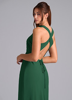 Azazie Evadne Essayer des robes à la maison Robe Trapèze en Mousseline de soie Plissée Vert Foncé image8