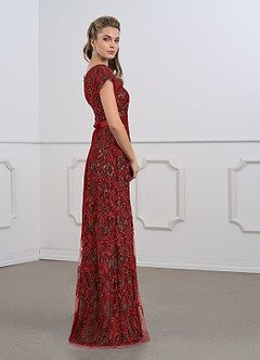 Azazie Dorit Mother of the Bride Dresses Rust Champagne Sheath Scoop Lace Dress image3