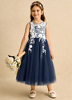 Azazie Sundae Robe Demoiselle D'honneur Fillette Robe Princesse en Dentelle Bleu Marine Foncé image3