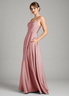 Azazie Shaude Bridesmaid Dresses Dusty Rose A-Line Pleated Stretch Satin Dress image4