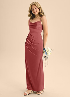 Azazie Mai Junior Klä av A-Line i Stretch Satin Älskling Halsringning image1