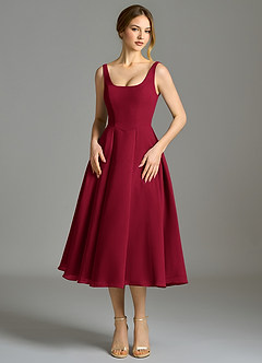 Azazie Amalie Abiti da Damigella Abito A-Line in Chiffon Plissettato Borgogna image4