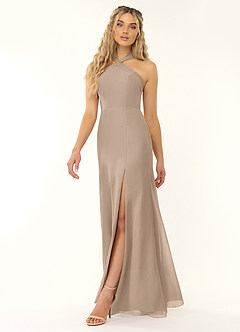 Azazie Rue Bridesmaid Dresses Taupe A-Line Halter Chiffon Dress image5
