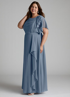 Azazie Aaliyah Modest Bridesmaid Dresses A-Line Scoop Pleated Chiffon Floor-Length Dress image7