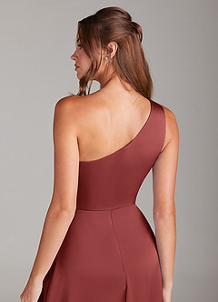Azazie Brooke Bridesmaid Dresses Terracotta A-Line One Shoulder Stretch Satin Dress image3