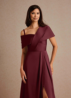 Azazie Milton Mother of the Bride Dresses Cabernet A-Line Pleated Stretch Satin Dress image3