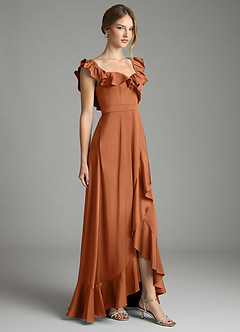 Azazie Lyra Vestidos de damas de honor Vestido de Cobre de Satén Elástico de Corte en A Convertible con Vestidos sin tirantes image5