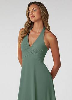 Azazie Tessie Jurken voor bruidsmeisjes Jurk van Chiffon met A-Lijn Geplooid Eucalyptus image5