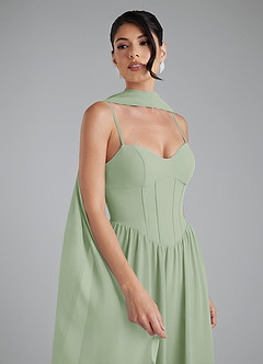 Azazie Alisha At-home Try On Dresses Dusty Sage A-Line Corset Chiffon Dress image7