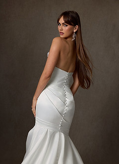 Azazie Abelia Vestidos de novia Vestido de Diamante Blanco de Satén de Corte Sirena con Sin tirantes image7