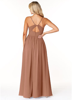 Azazie Dominic Bridesmaid Dresses Bronzer A-Line V-Neck Pleated Chiffon Dress image2