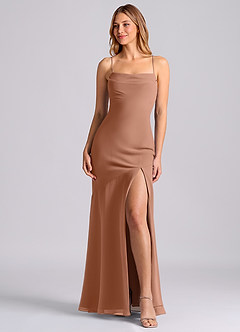 Azazie Grata 신부 들러리 드레스 인어 주름진 쉬폰 바닥 길이 드레스 image1