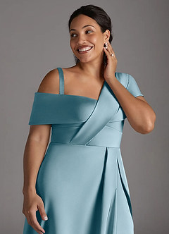 Azazie Milton Mother of the Bride Dresses Moody Blue A-Line Pleated Stretch Satin Dress image14