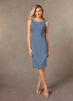 Azazie Ryne Mother of the Bride Dresses Dusty Blue Sheath Lace Dress image3