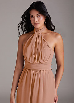 Azazie Lamara Robes de demoiselle d'honneur Combinaison Convertible en Mousseline de soie Épaule décolletée Champagne Rosé image2