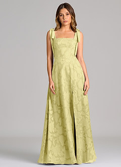 Azazie Debra Bridesmaid Dresses Lemon Sorbet A-Line with Pockets Floral Burnout Dress image4