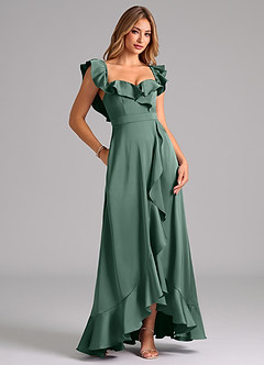 Azazie Lyra Bridesmaid Dresses Eucalyptus A-Line Off the Shoulder Stretch Satin Convertible Dress image2