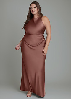 Azazie Evadne Brautjungfernkleider Etui Plissee Stretch-Satin Kleid Espresso image12