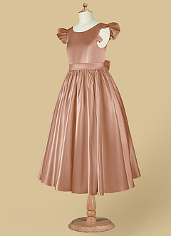 Azazie Violeta vestidos de niña de las flores Vestido de Champán Rosado de Satin Mate de Princesa con Lazo image12