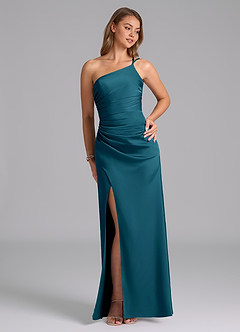 Azazie Eren Jurken voor bruidsmeisjes Jurk van Stretch Satijn met Zeemeermin One-Shoulder Inkt Blauw image5