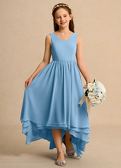 Azazie Kitten Junior Formal Jurken voor bloemenmeisjes A-Lijn Jurk van Chiffon Staal Blauw image4