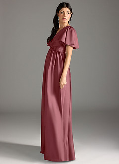 Azazie Verna Maternity Bridesmaid Dresses A-Line Ruched Stretch Satin Floor-Length Dress image7