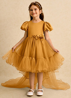 Azazie Cocoa vestidos de niña de las flores Vestido de Caramelo de Tul de Princesa con Plisado image3