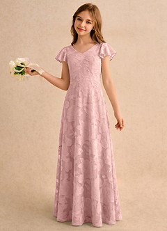 Azazie Narin Girls Formal Blumenmädchenkleider A-Linie mit ärmel Blumen-Burnout Kleid Puderrosa image1