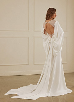 Christian Siriano Bridal for Azazie 2001 Wedding Dresses Plunging Cape Sleeve Crepe Back Satin Mermaid Gown image2