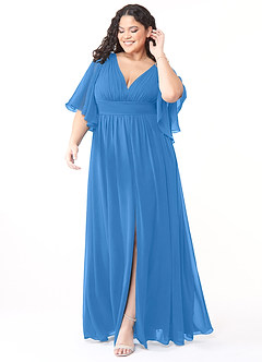 Azazie Temeka Bridesmaid Dresses Blue Jay A-Line Ruched Chiffon Dress image7