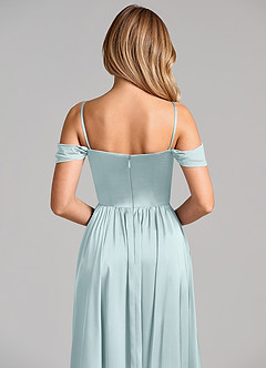 Azazie Raisa 신부 들러리 드레스 A라인 오프 더 숄더 스트레치 새틴 바닥 길이 드레스 image2