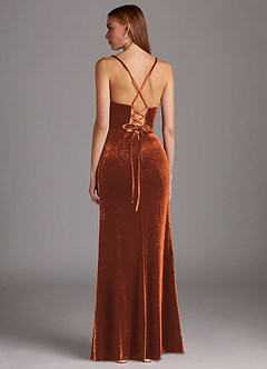Azazie Kindness Vestidos de damas de honor Vestido de Naranja Quemada de terciopelo de Corte Recto con Cuello V Corsé image2