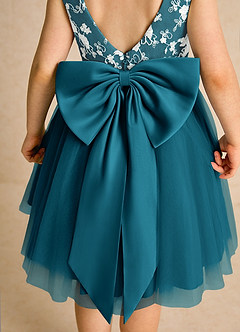 Azazie Butterfly Flower Girl Dresses Ink Blue A-Line Lace Dress image6