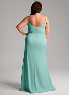 Azazie Deandra Bridesmaid Dresses Aqua Mermaid Pleated Stretch Satin Dress image8