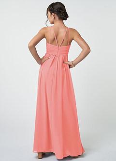 Azazie Leighton Junior Coral A-Line Pleated Chiffon Dress image3