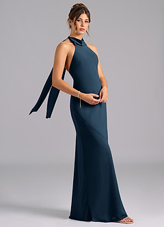 Azazie Velli Bridesmaid Dresses Dark Navy Mermaid High Neck Chiffon Dress image3