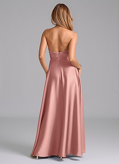 Azazie Tessie 신부 들러리 드레스 A라인 주름진 스트레치 새틴 바닥 길이 드레스 image2