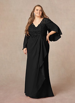 Azazie Perry vestidos de madre de la novia Vestido de Negro de Gasa de Sirena con Encaje cuello pico image9