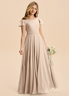 Azazie Cady Junior Taupe A-Line Pleated Chiffon Dress image3