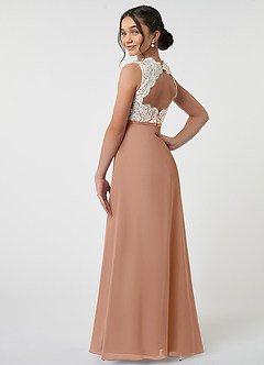 Azazie Rana Junior Robe Trapèze en Mousseline de soie Dentelle Champagne Rosé image4