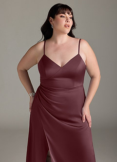 Azazie Marchella Bridesmaid Dresses Sangria A-Line Corset Stretch Satin Dress image11