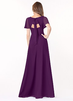 Azazie Kimber Bridesmaid Dresses Grape A-Line Flounce Sleeve Chiffon Dress image2