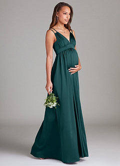 Azazie Emree vestidos de dama de honor de maternidad Vestido de Corte En A Con bolsillos Hasta el suelo Satén Elástico image4