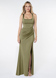 Azazie Mero Bridesmaid Dresses Pistachio Sheath Pleated Stretch Satin Dress image1
