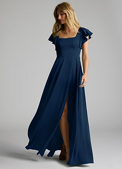 Azazie Bondi Bridesmaid Dresses Dark Navy A-Line Bow Stretch Satin Dress image6