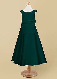 Azazie Lindy Flower Girl Dresses Pine A-Line Pleated Matte Satin Dress image10